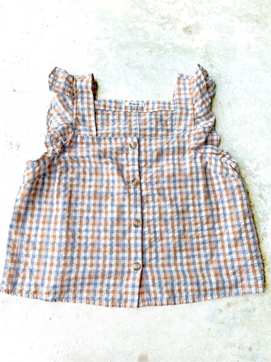 Madewell Tops - Madewell XL Plaid Ruffle Strap Button Front Tank Top Cottagecore